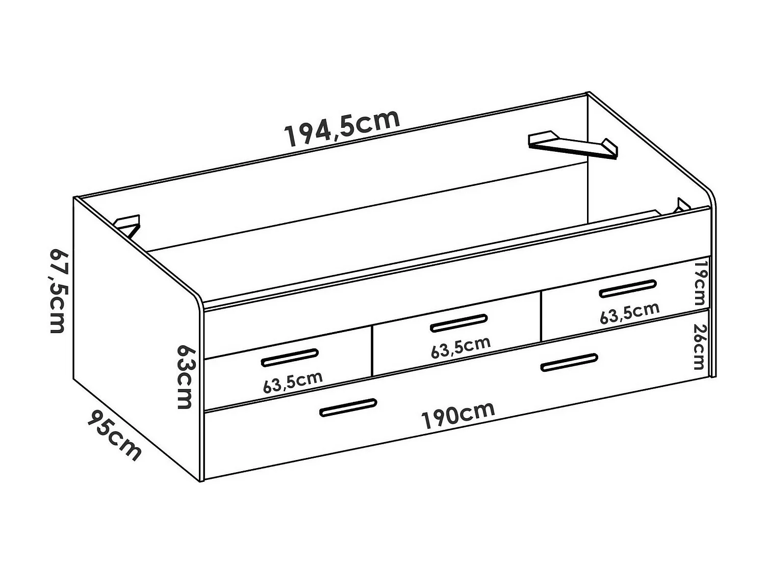 Lit d'enfant Dnore, Couchette pour chambre d'enfant, Ensemble de chambre, Support de matelas, 194x95 h68 cm, Blanc et Chêne clair