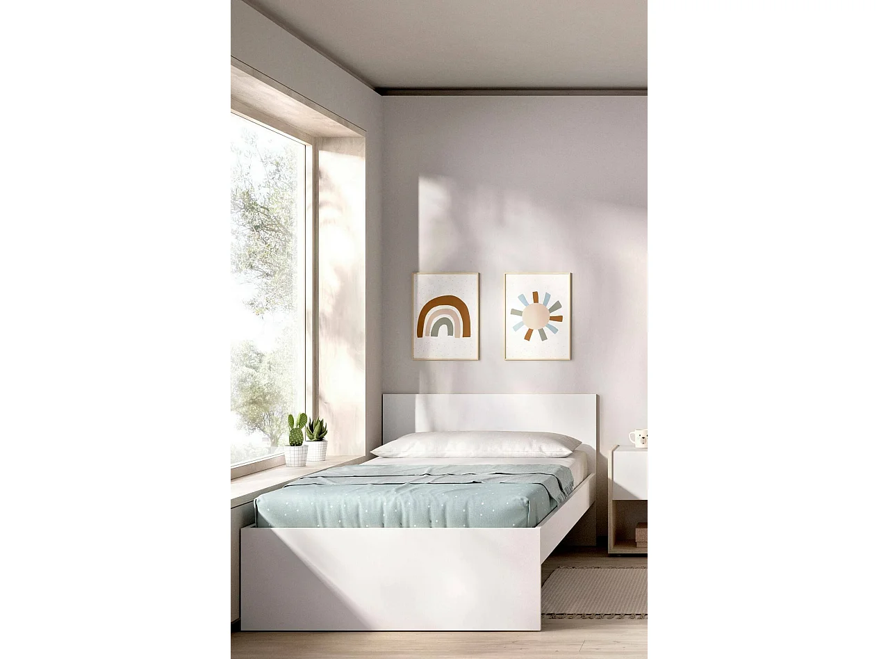 Lit simple Djaege, Sommier pour chambre, Literie par chambre, Support de matelas, 96x195 h67 cm, Blanc