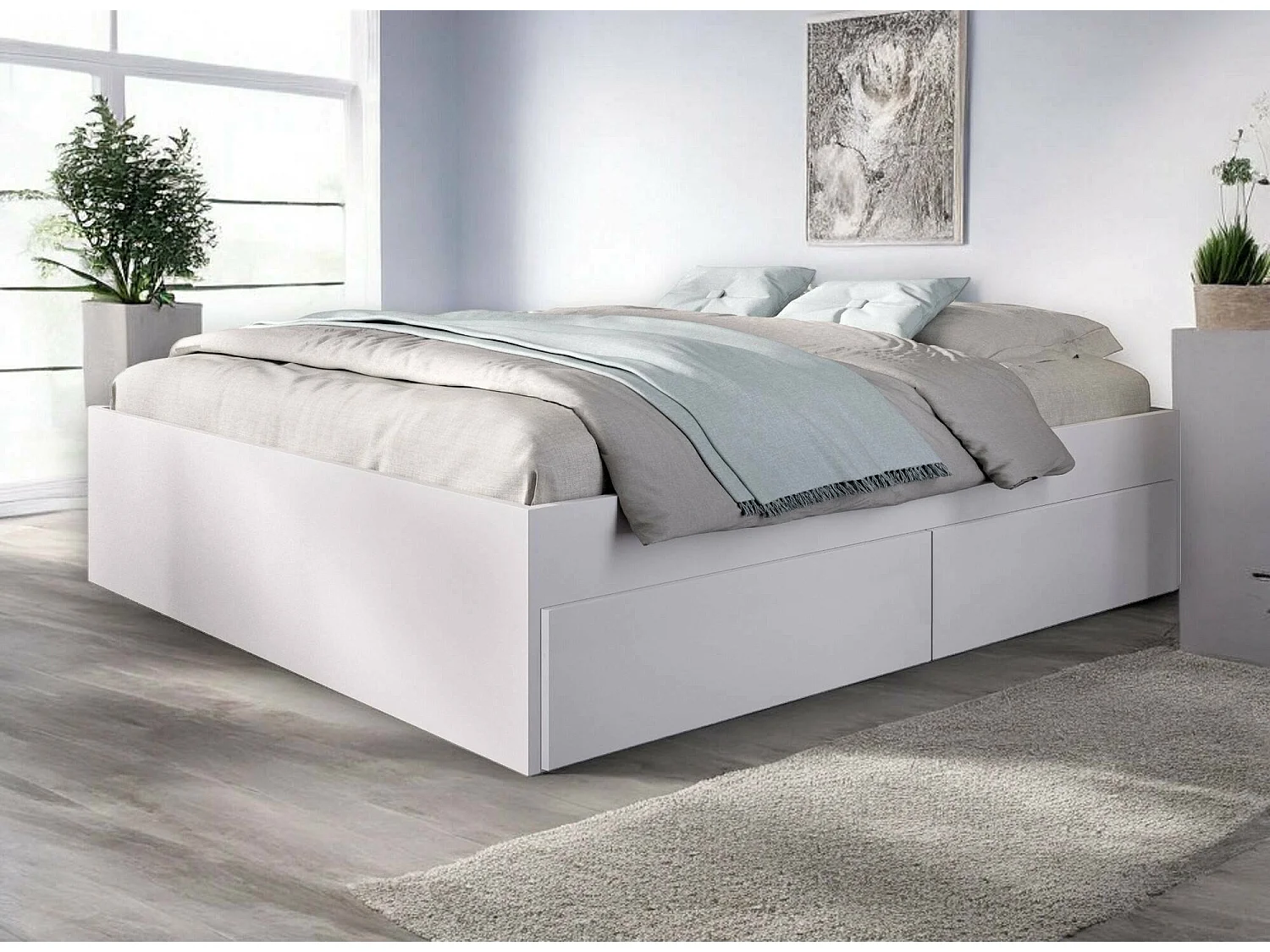 Dkir tweepersoonsbed, Sommier voor slaapkamer, Bedframe voor kamer, Matrashouderstructuur, 169x205 h39 cm, Wit