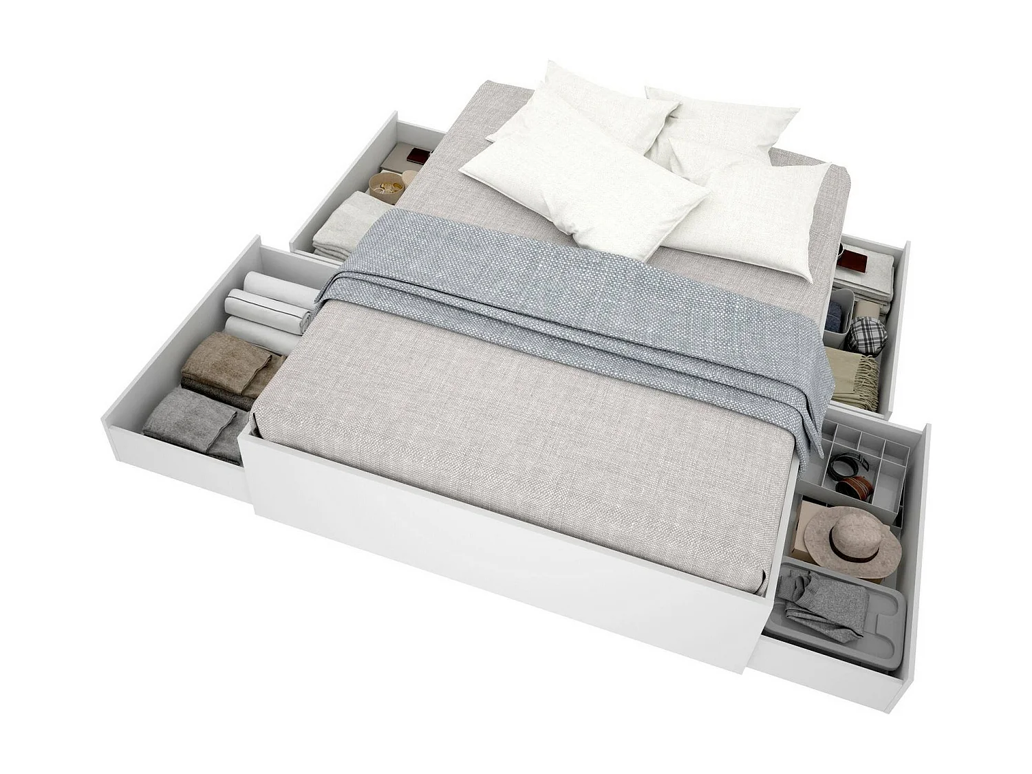 Dkir tweepersoonsbed, Sommier voor slaapkamer, Bedframe voor kamer, Matrashouderstructuur, 169x205 h39 cm, Wit