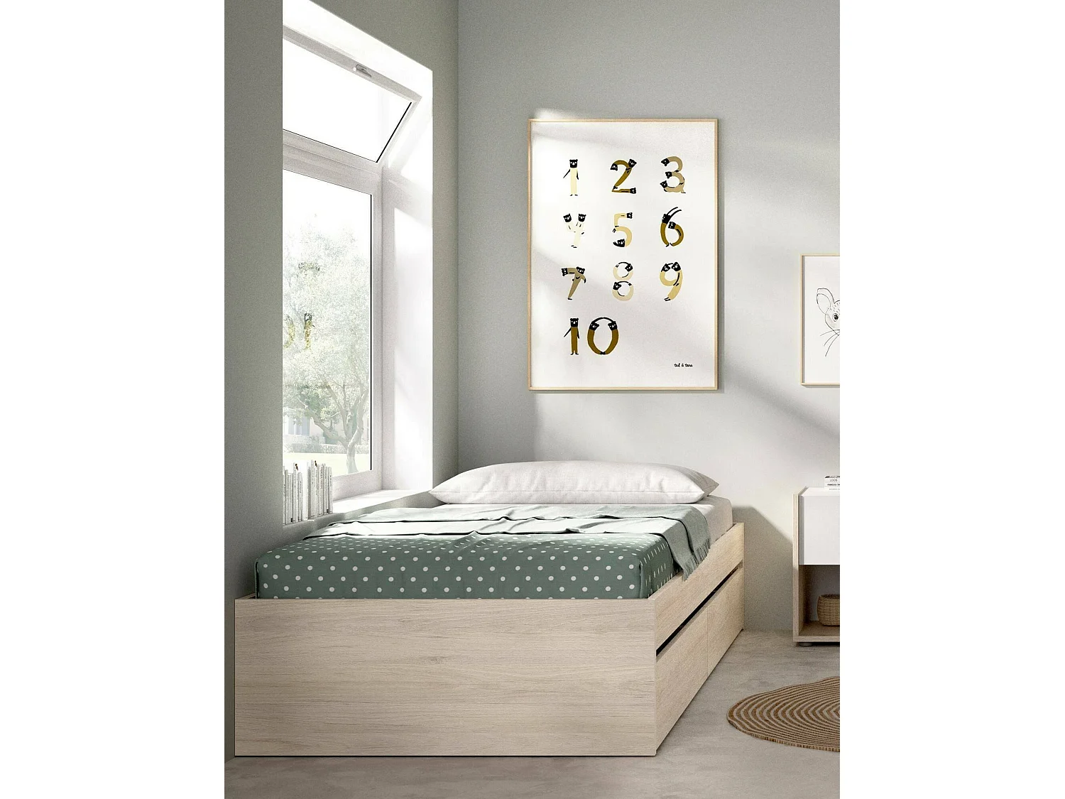 Lit simple Ddetr, Sommier pour chambre, Literie par chambre, Support de matelas, 96x195 h40 cm, Chêne clair