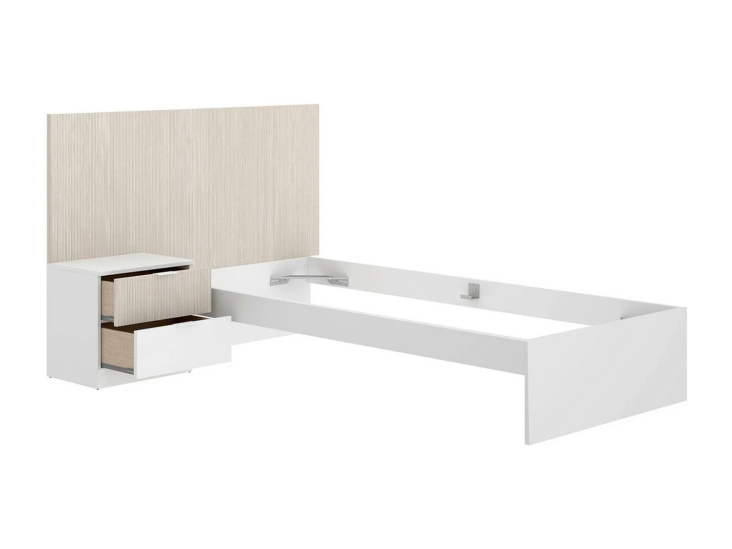 Lit simple Dkitayam, Sommier pour chambre, Literie par chambre, Support de matelas, 146x195 h106 cm, Blanc et Chêne clair