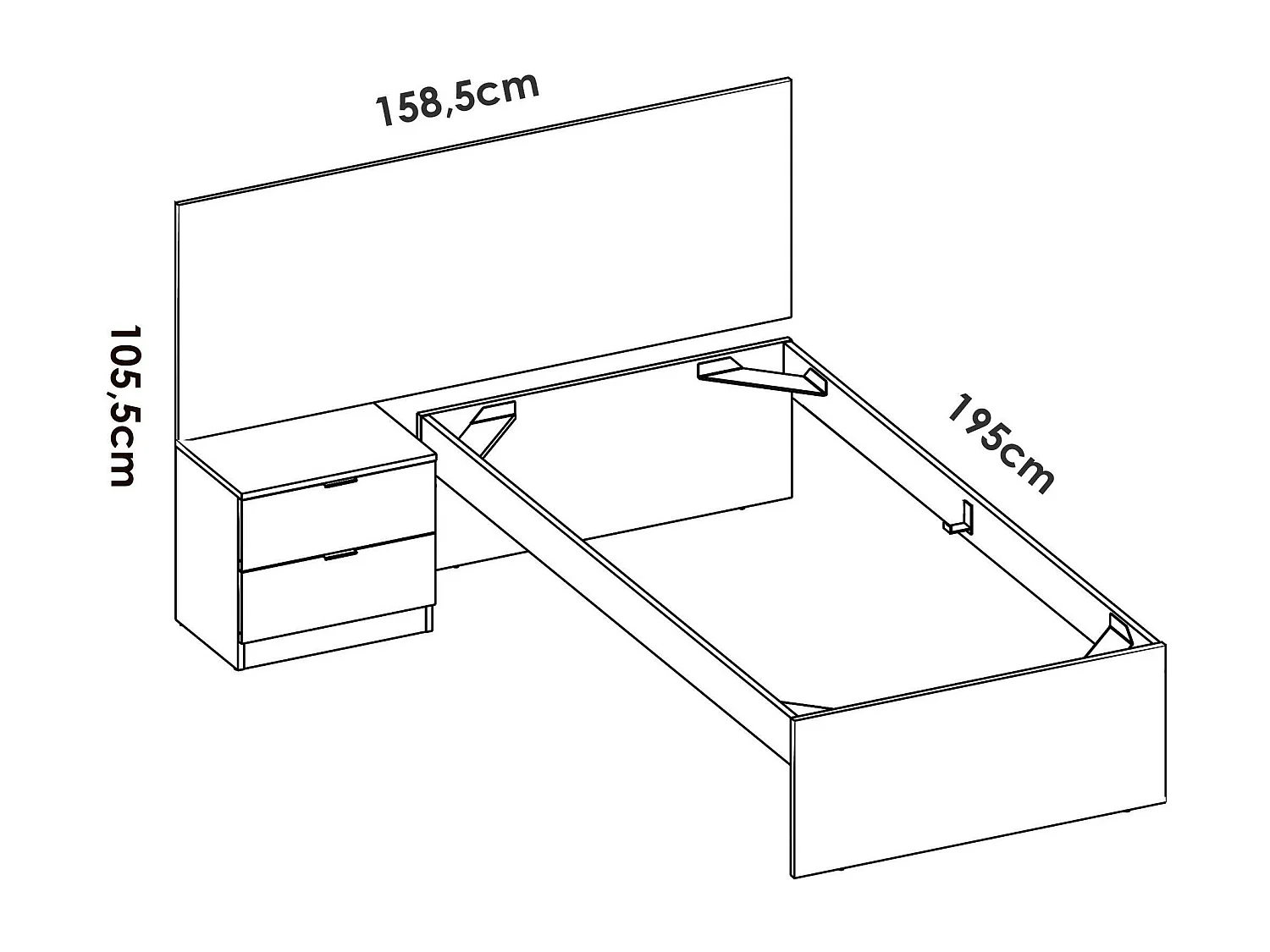 Lit simple Dkitayam, Sommier pour chambre, Literie par chambre, Support de matelas, 146x195 h106 cm, Blanc et Chêne clair