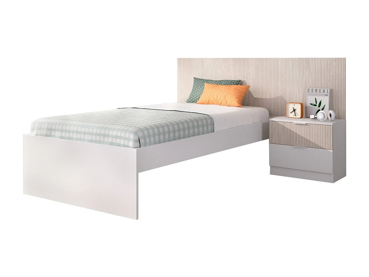 Cama individual Dkitayam, Sommier para quarto, Estrutura de cama para quarto, Estrutura porta colchão, 146x195 h106 cm, Branco e Carvalho