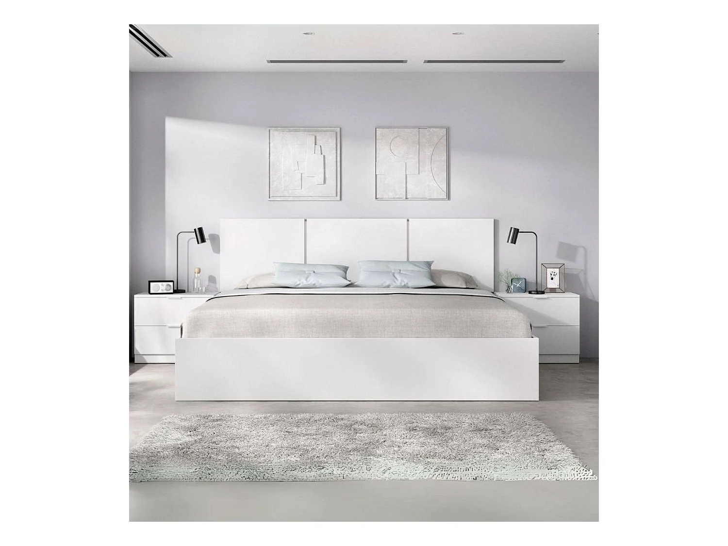 Lit double Dros, Sommier pour chambre, Literie par chambre, Support de matelas, 259x195 h96 cm, Blanc