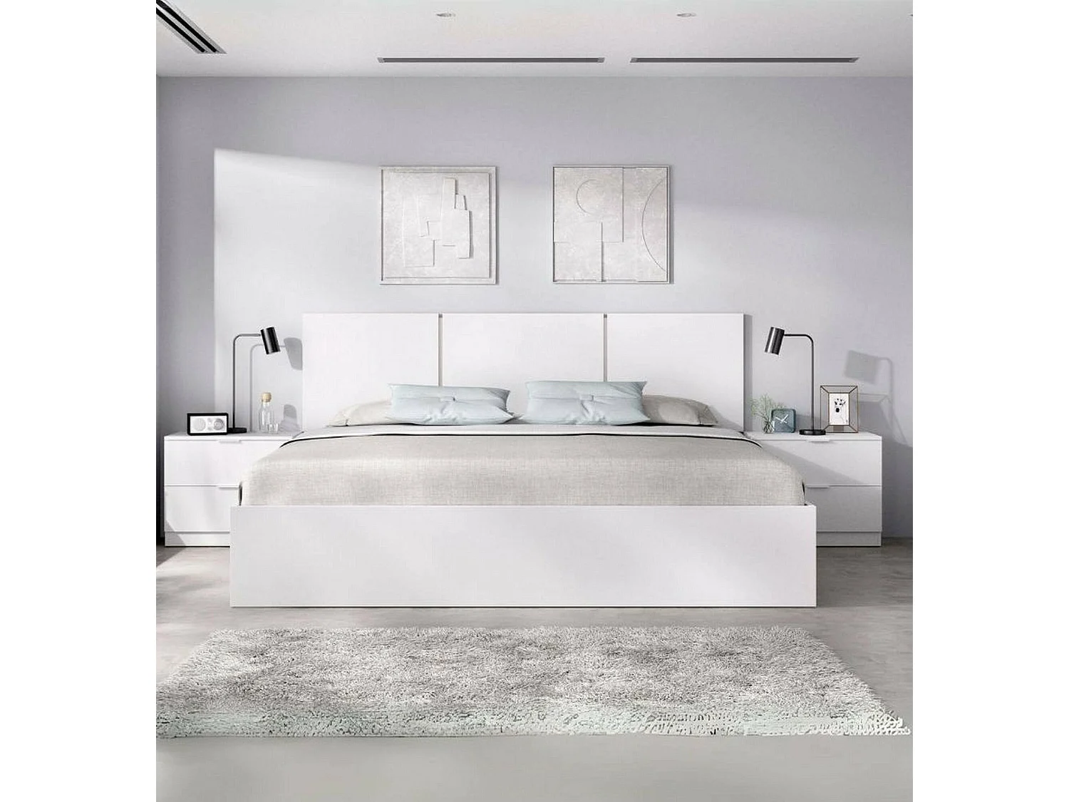 Dmora - Letto alla francese Villamar, 259x195 h96 cm, Bianco