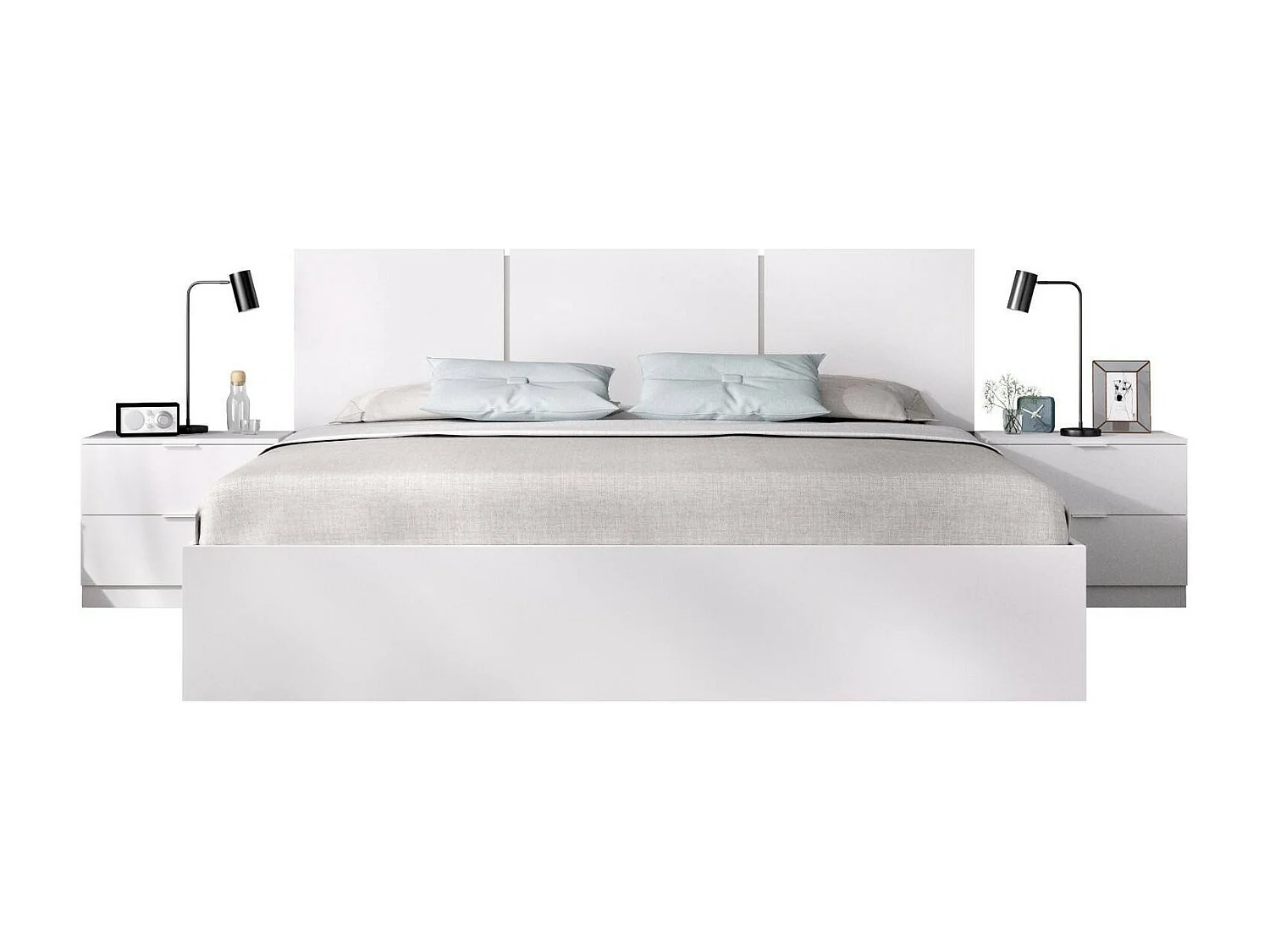 Lit double Dros, Sommier pour chambre, Literie par chambre, Support de matelas, 259x195 h96 cm, Blanc