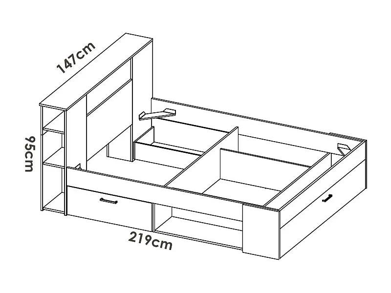 Dconner Frans bed, Sommier voor slaapkamer, Bedframe voor kamer, Matrashouderstructuur, 150x219 h95 cm, Antraciet en Eiken