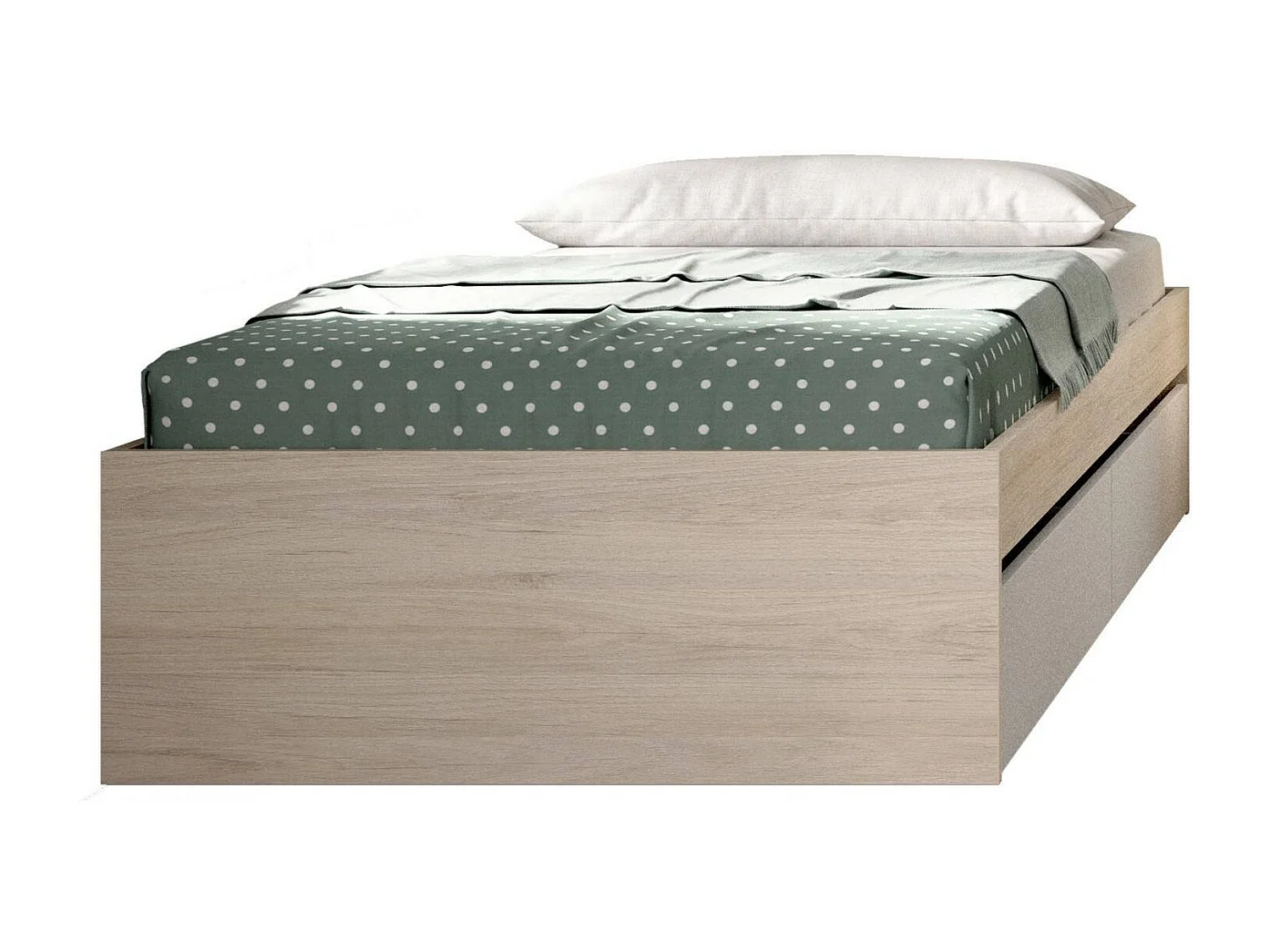 Lit simple Ddetr, Sommier pour chambre, Literie par chambre, Support de matelas, 96x195 h40 cm, Chêne clair et Blanc