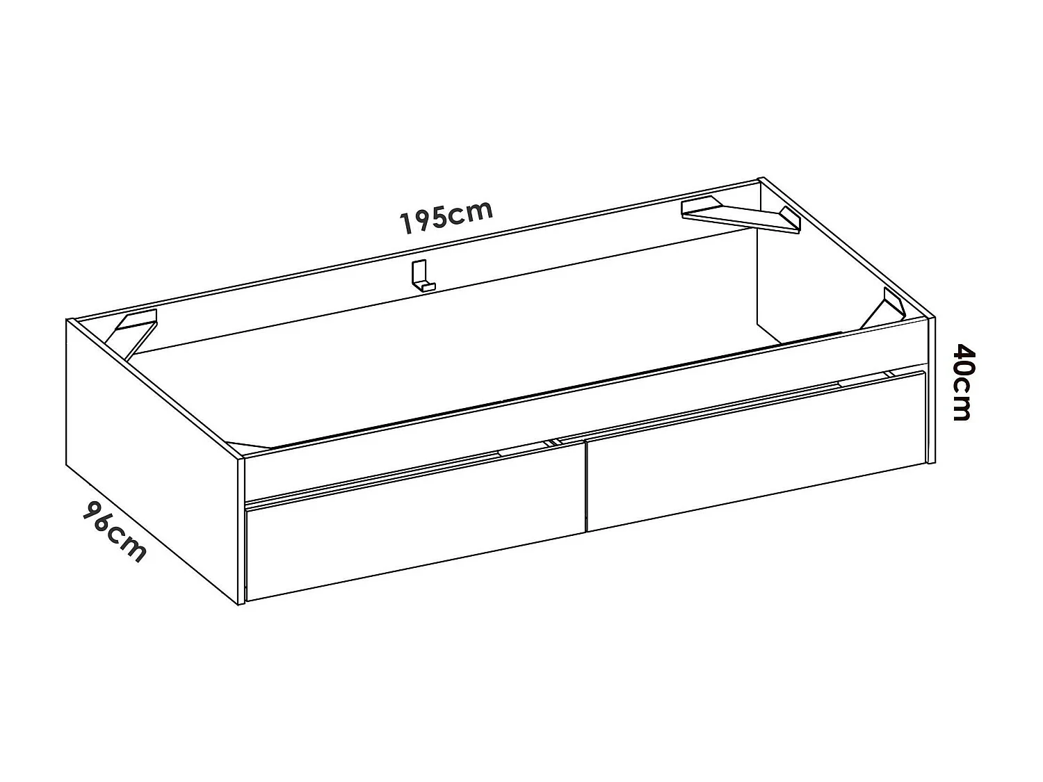 Lit simple Ddetr, Sommier pour chambre, Literie par chambre, Support de matelas, 96x195 h40 cm, Chêne clair et Blanc