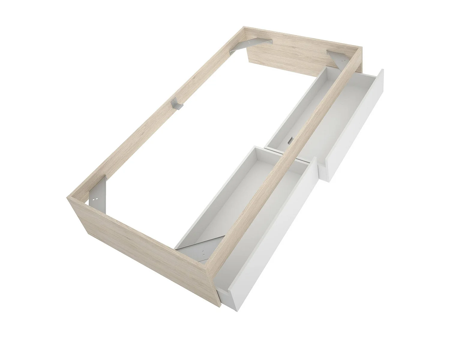 Lit simple Ddetr, Sommier pour chambre, Literie par chambre, Support de matelas, 96x195 h40 cm, Chêne clair et Blanc