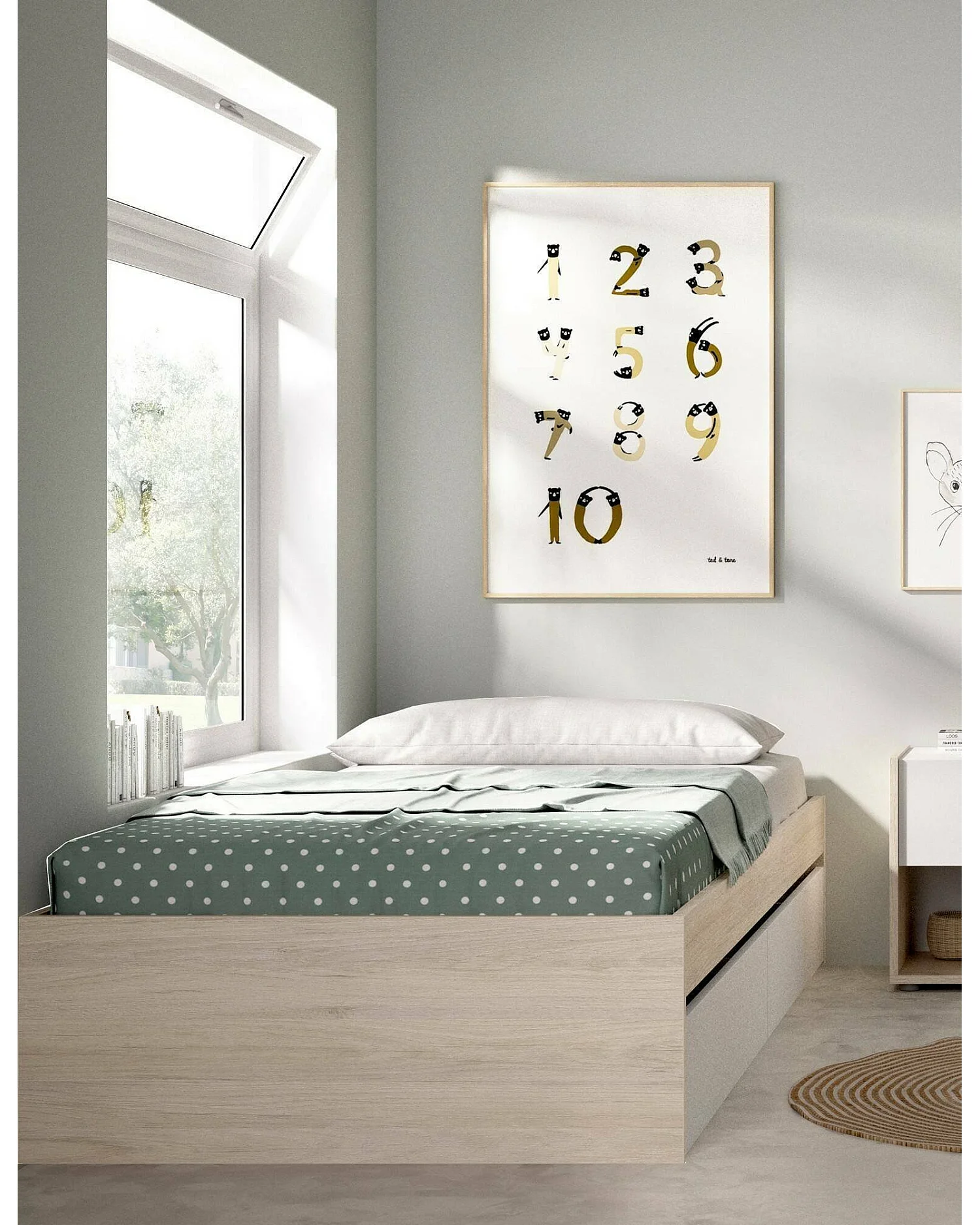 Lit simple Ddetr, Sommier pour chambre, Literie par chambre, Support de matelas, 96x195 h40 cm, Chêne clair et Blanc