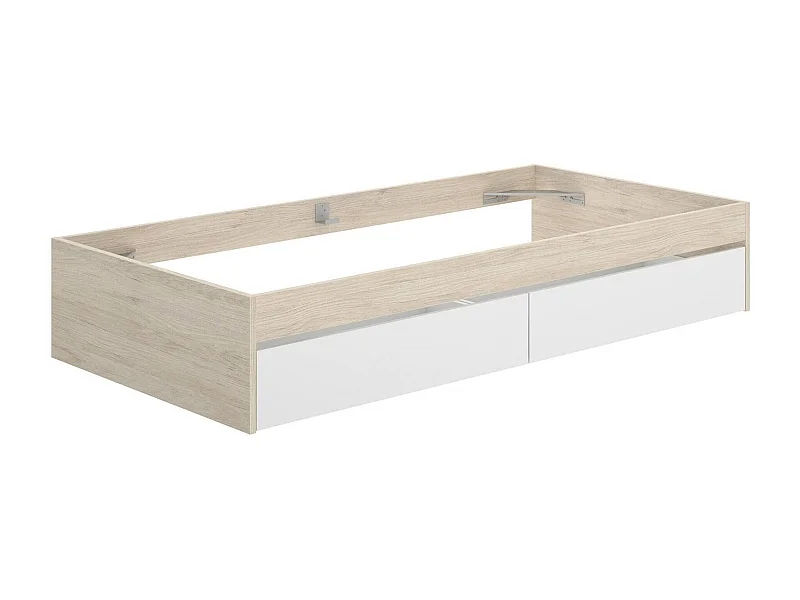 Ddetr eenpersoonsbed, Sommier voor slaapkamer, Bedframe voor kamer, Matrashouderstructuur, 96x195 h40 cm, Eiken en Wit