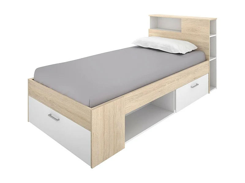 Einzelbett Dhog, Struktur des Lagerbetts, Sommier mit Abdeckung, Bettrahmen aus Stoff, 218x99 h96 cm, Weiß