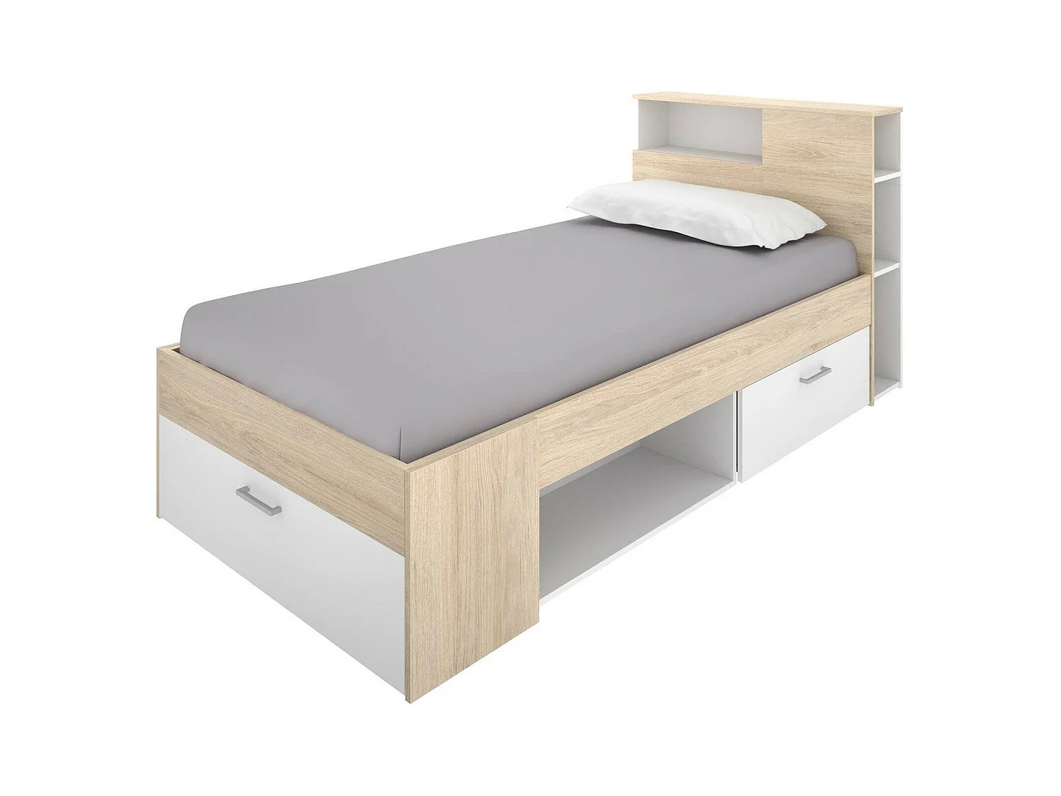 Lit simple Dhog, Sommier pour chambre, Literie par chambre, Support de matelas, 218x99 h96 cm, Blanc