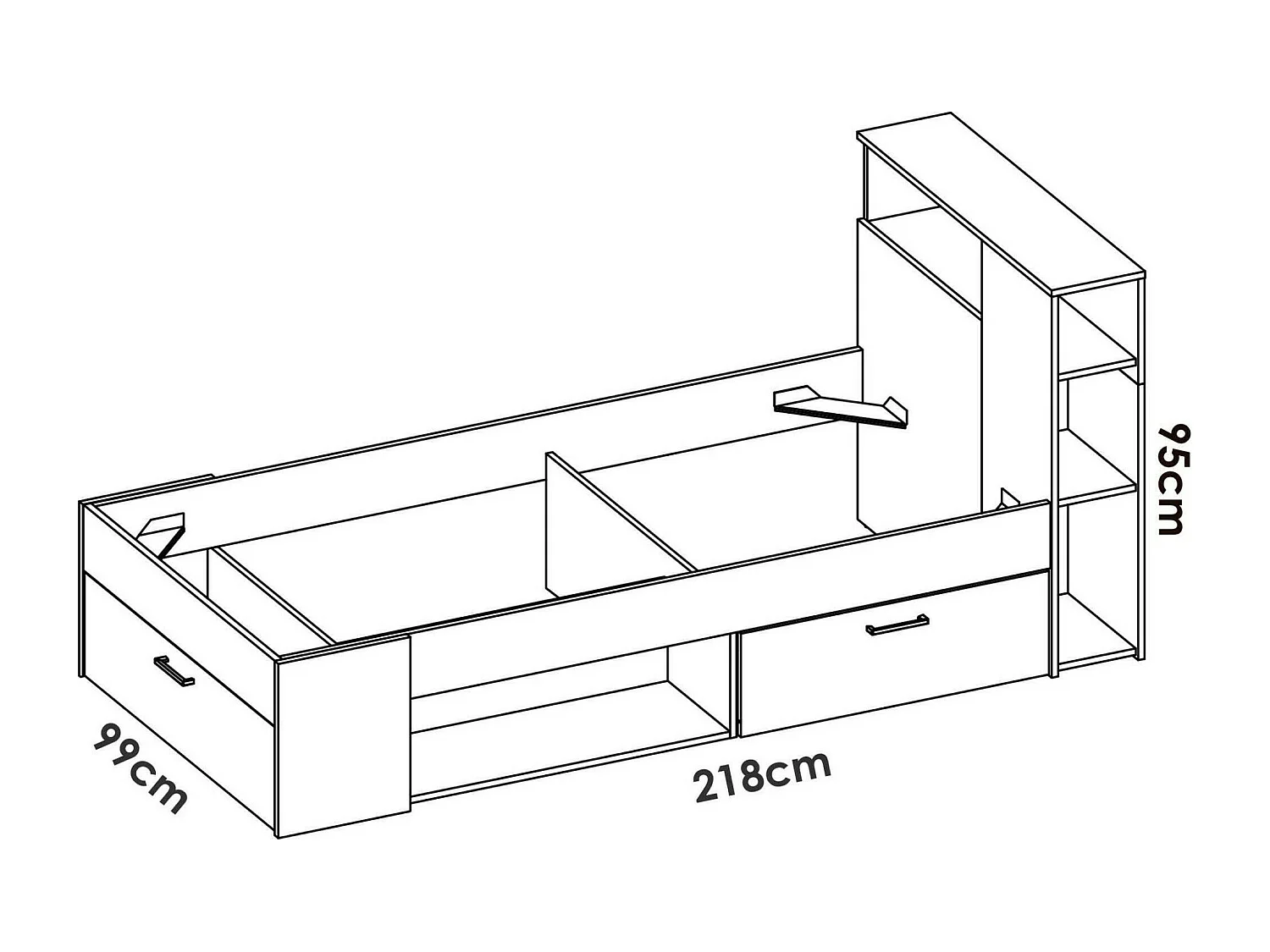Einzelbett Dhog, Struktur des Lagerbetts, Sommier mit Abdeckung, Bettrahmen aus Stoff, 218x99 h96 cm, WeiÃŸ