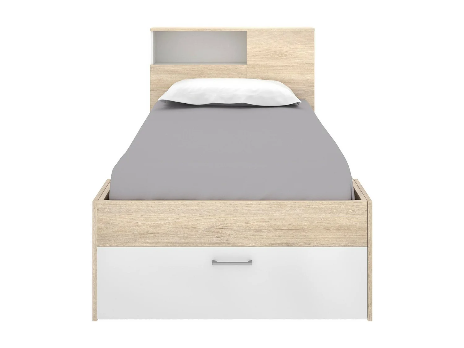 Einzelbett Dhog, Struktur des Lagerbetts, Sommier mit Abdeckung, Bettrahmen aus Stoff, 218x99 h96 cm, WeiÃŸ