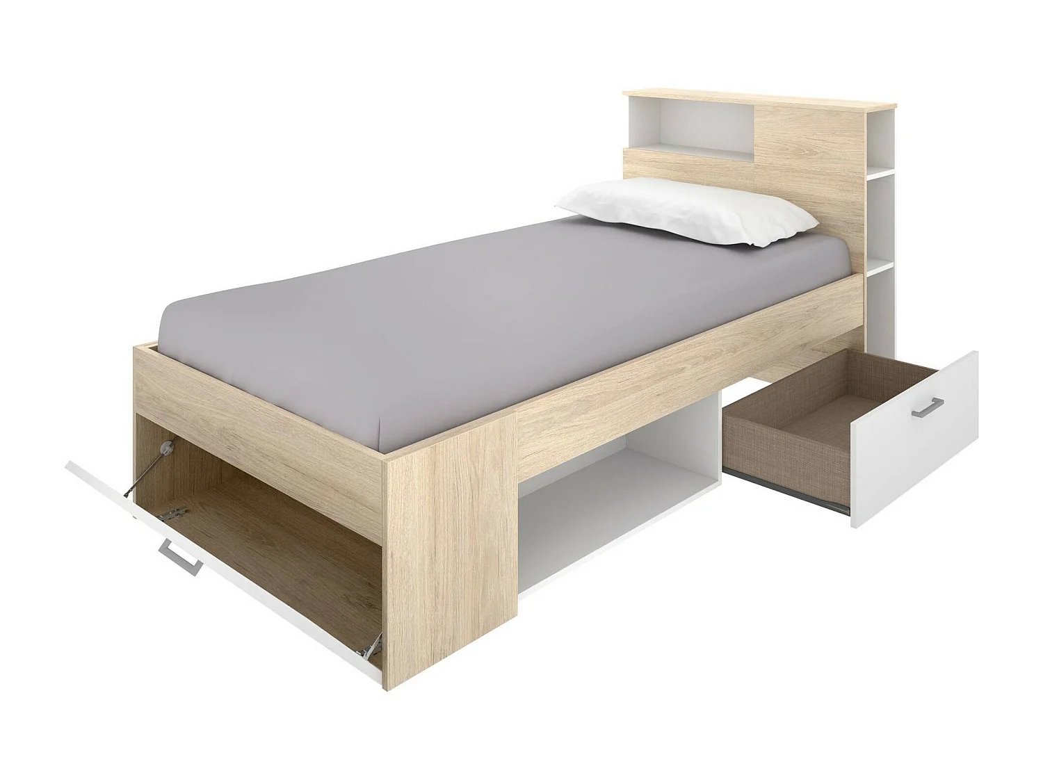 Einzelbett Dhog, Struktur des Lagerbetts, Sommier mit Abdeckung, Bettrahmen aus Stoff, 218x99 h96 cm, WeiÃŸ