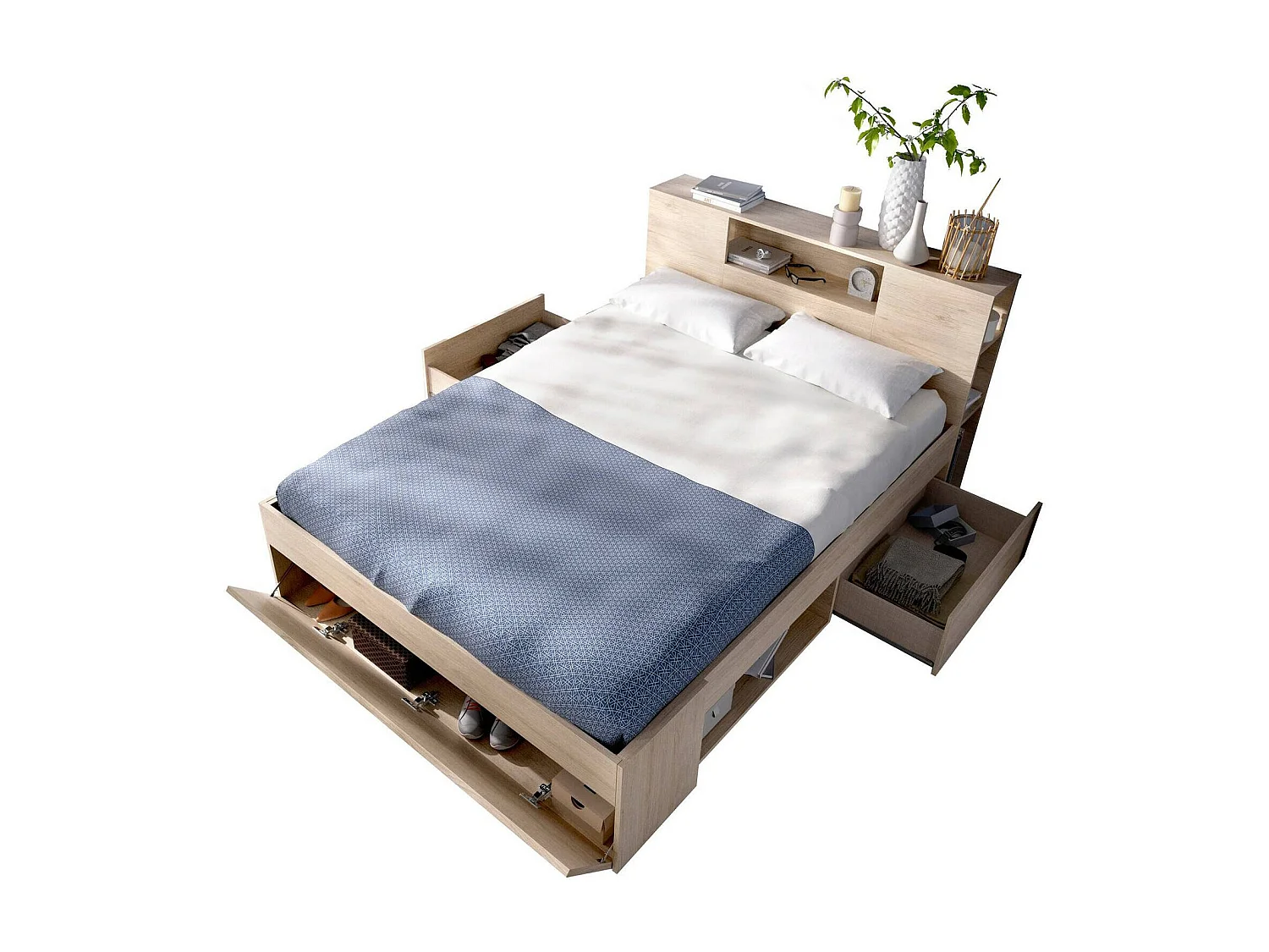 Dconner Frans bed, Sommier voor slaapkamer, Bedframe voor kamer, Matrashouderstructuur, 150x219 h95 cm, Eiken