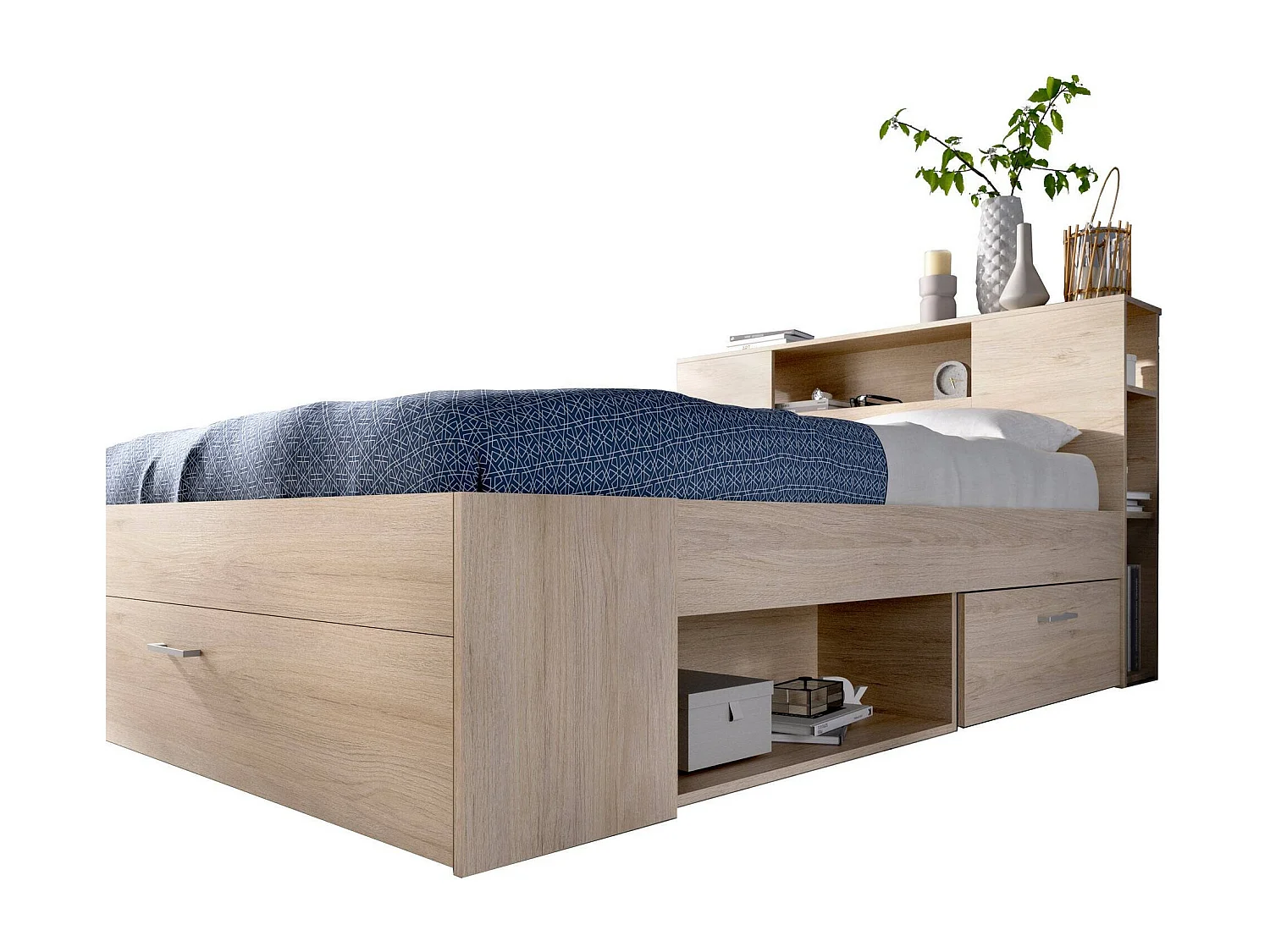 Cama francesa Dconner, Sommier para quarto, Estrutura de cama para quarto, Estrutura porta colchão, 150x219 h95 cm, Carvalho