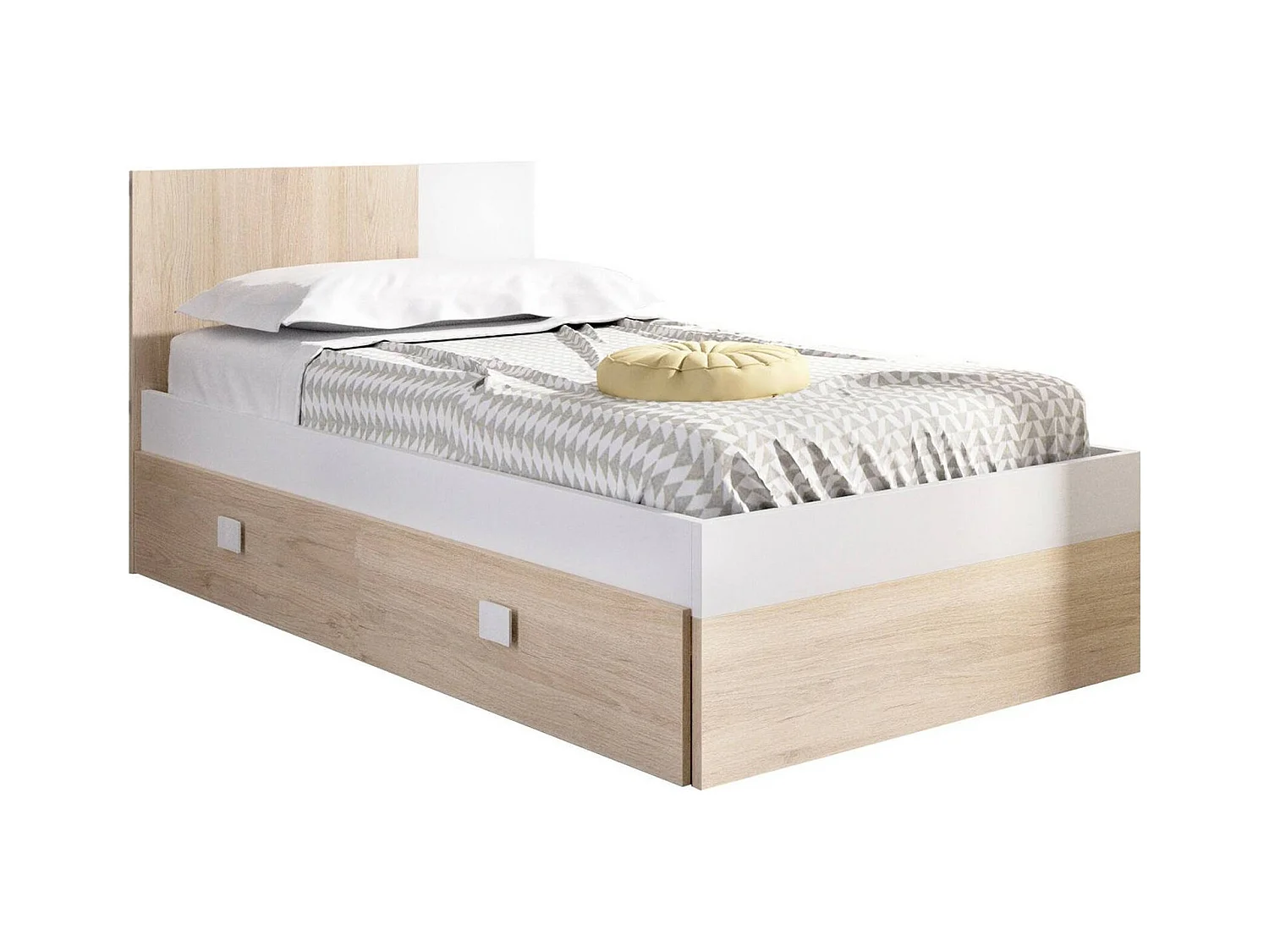 Dfowle kinderbed, Kinderbedje voor kinderkamer, Slaapkamerset, Matrashouderstructuur, 97x196 h79 cm, Wit en Eiken