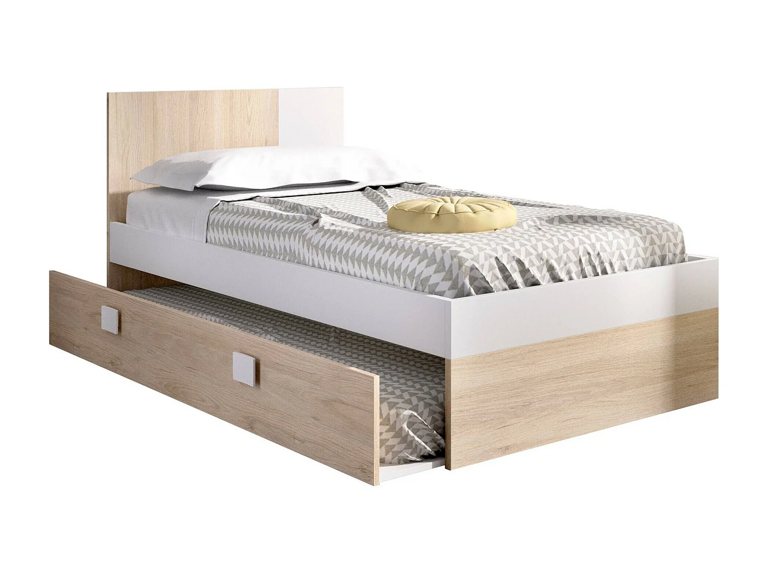 Dfowle kinderbed, Kinderbedje voor kinderkamer, Slaapkamerset, Matrashouderstructuur, 97x196 h79 cm, Wit en Eiken