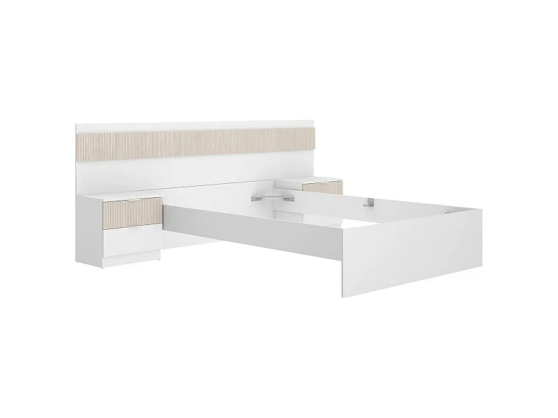 Lit double Dhatto, Sommier pour chambre, Literie par chambre, Support de matelas, 248x195 h96 cm, Blanc et Chêne clair