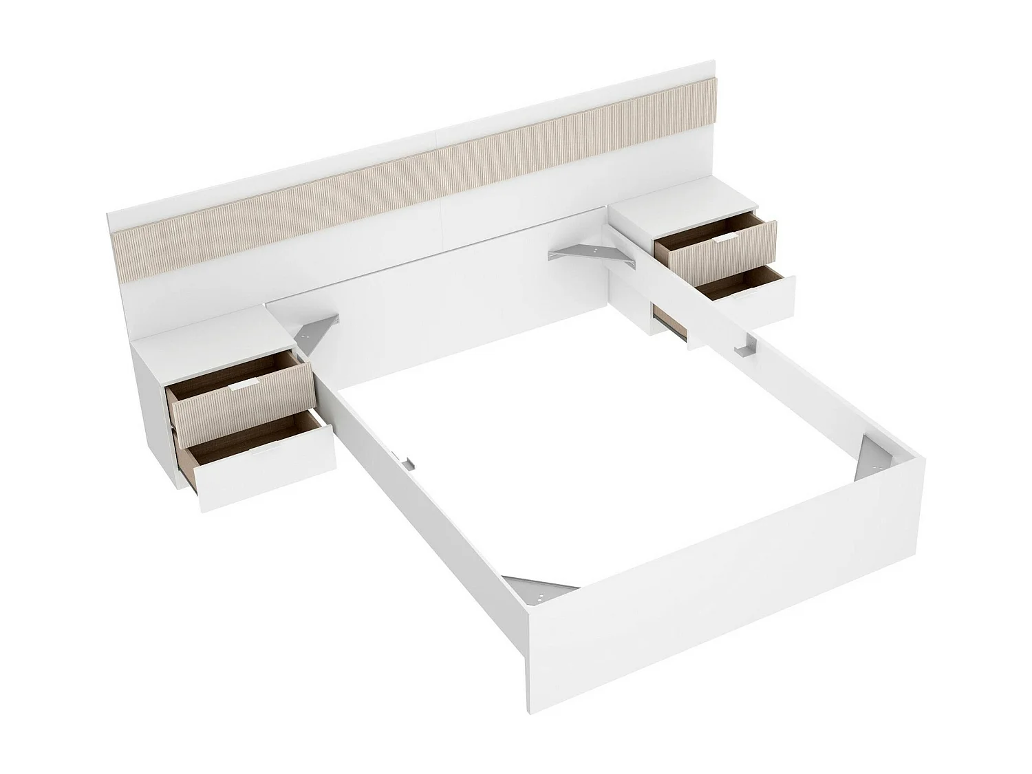 Dhatto Frans bed, Sommier voor slaapkamer, Bedframe voor kamer, Matrashouderstructuur, 248x195 h96 cm, Wit en Eiken
