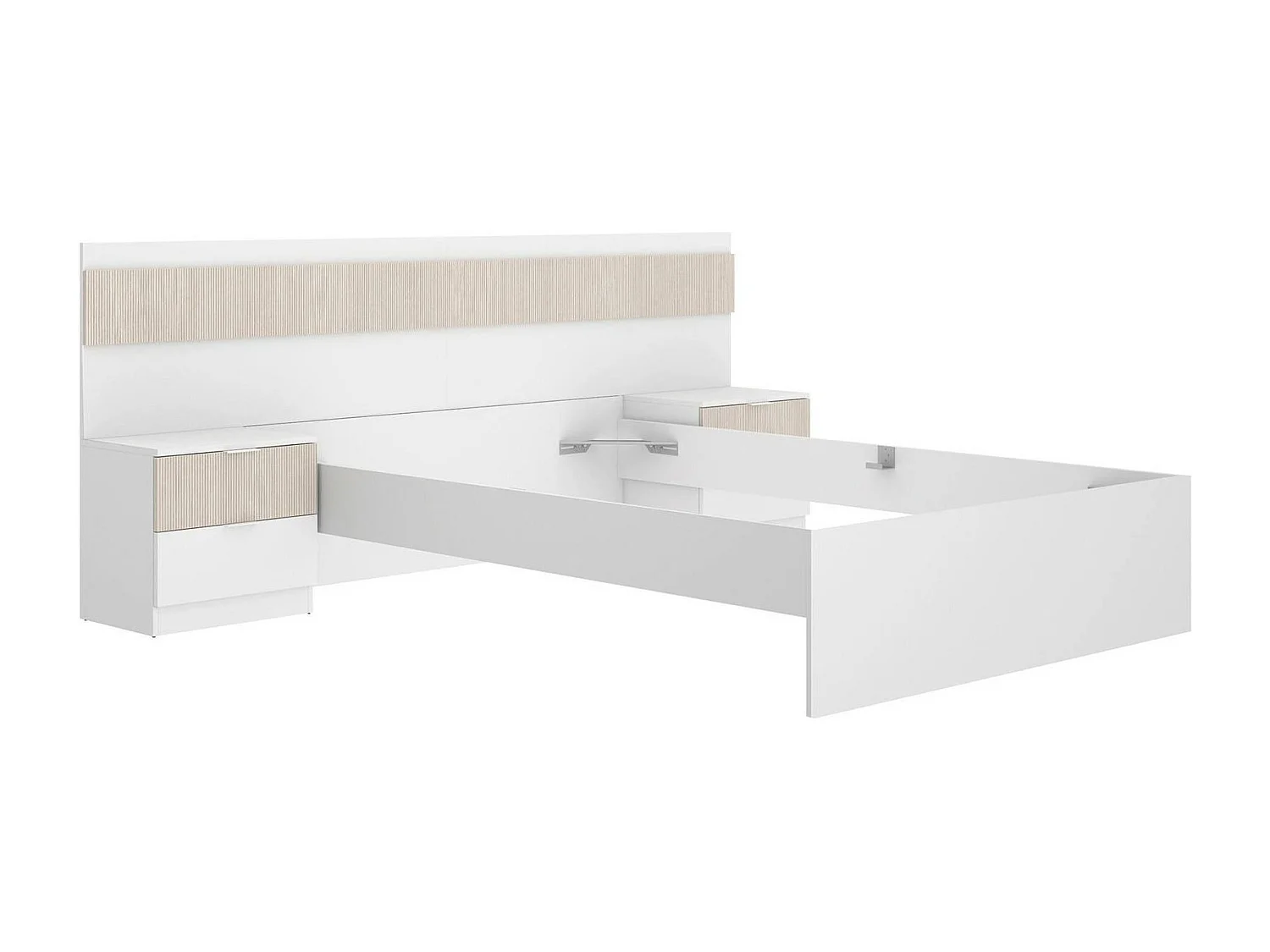 Cama doble Dhatto, Sommier para dormitorio, Estructura de cama por habitación, Estructura del sostenedor del colchón, 248x195 h96 cm, Blanco y Roble