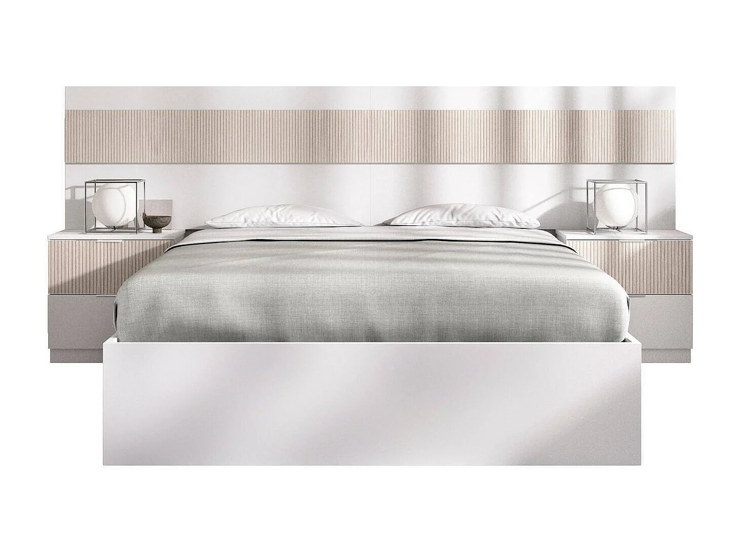 Dhatto Frans bed, Sommier voor slaapkamer, Bedframe voor kamer, Matrashouderstructuur, 248x195 h96 cm, Wit en Eiken
