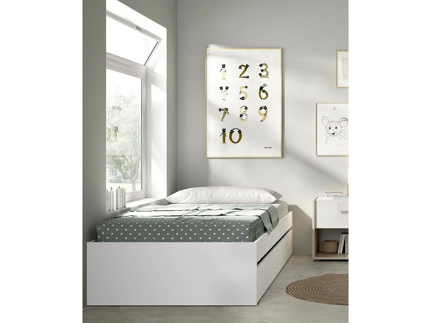 Lit d'enfant Deckroa, Couchette pour chambre d'enfant, Ensemble de chambre, Support de matelas, 96x195 h40 cm, Blanc