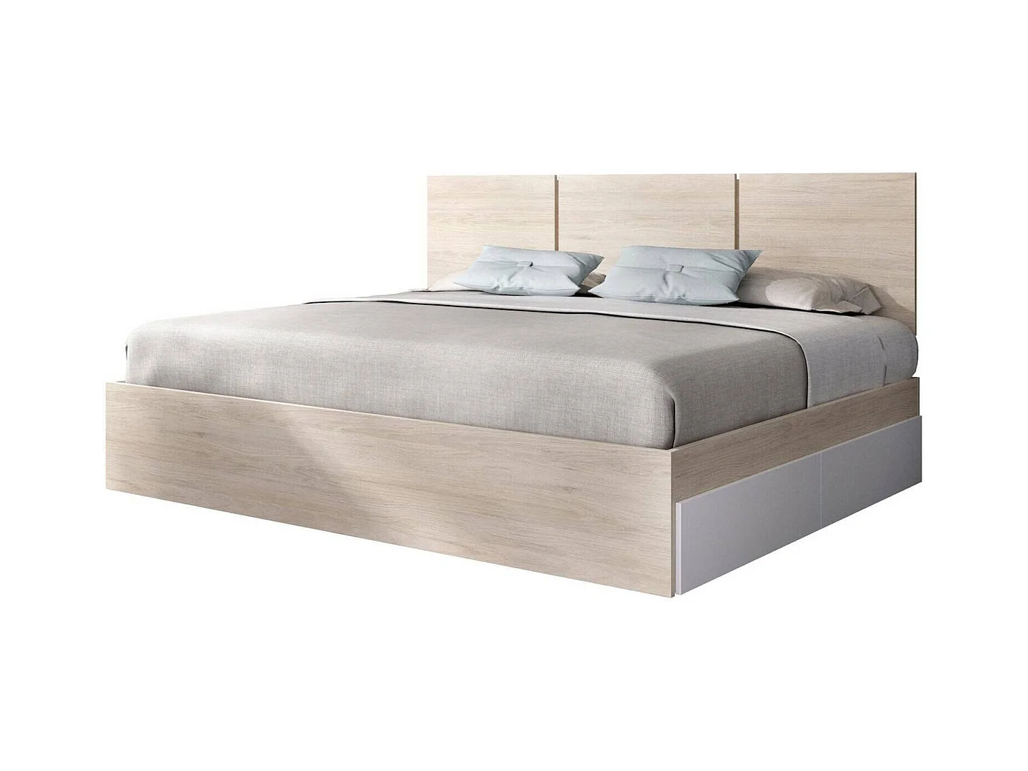 Lit double Dhadwi, Sommier pour chambre, Literie par chambre, Support de matelas, 166x205 h96 cm, Blanc et Chêne clair