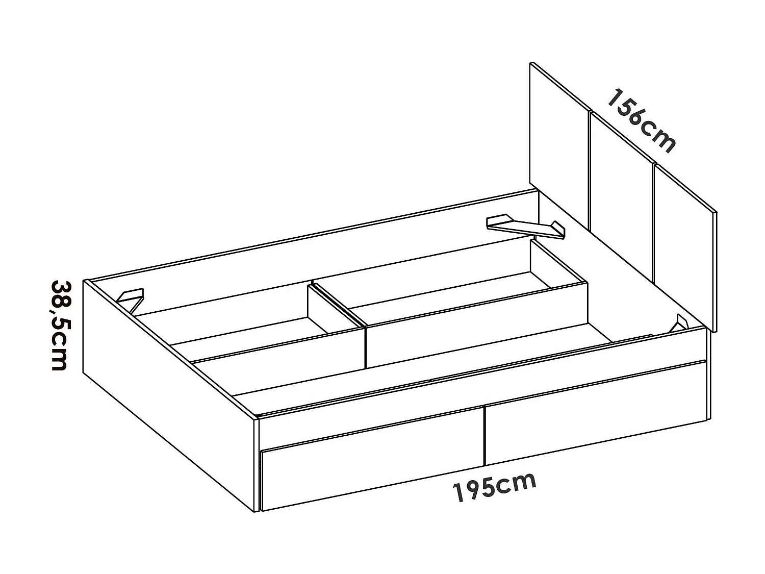 Lit double Dhadwi, Sommier pour chambre, Literie par chambre, Support de matelas, 166x205 h96 cm, Blanc et Chêne clair
