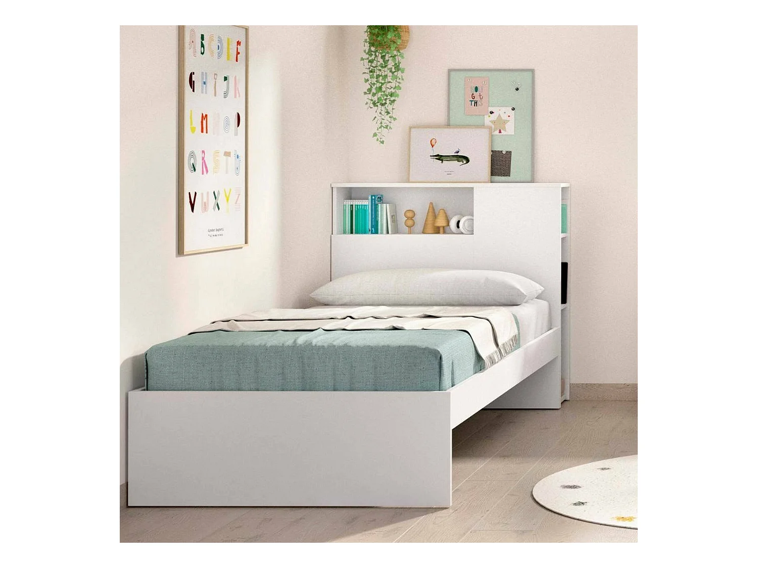 Lit simpleDhojgaar, Sommier pour chambre, Literie par chambre, Support de matelas, 99x218 h96 cm, Blanc