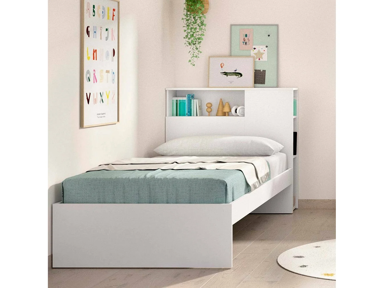 Lit simpleDhojgaar, Sommier pour chambre, Literie par chambre, Support de matelas, 99x218 h96 cm, Blanc