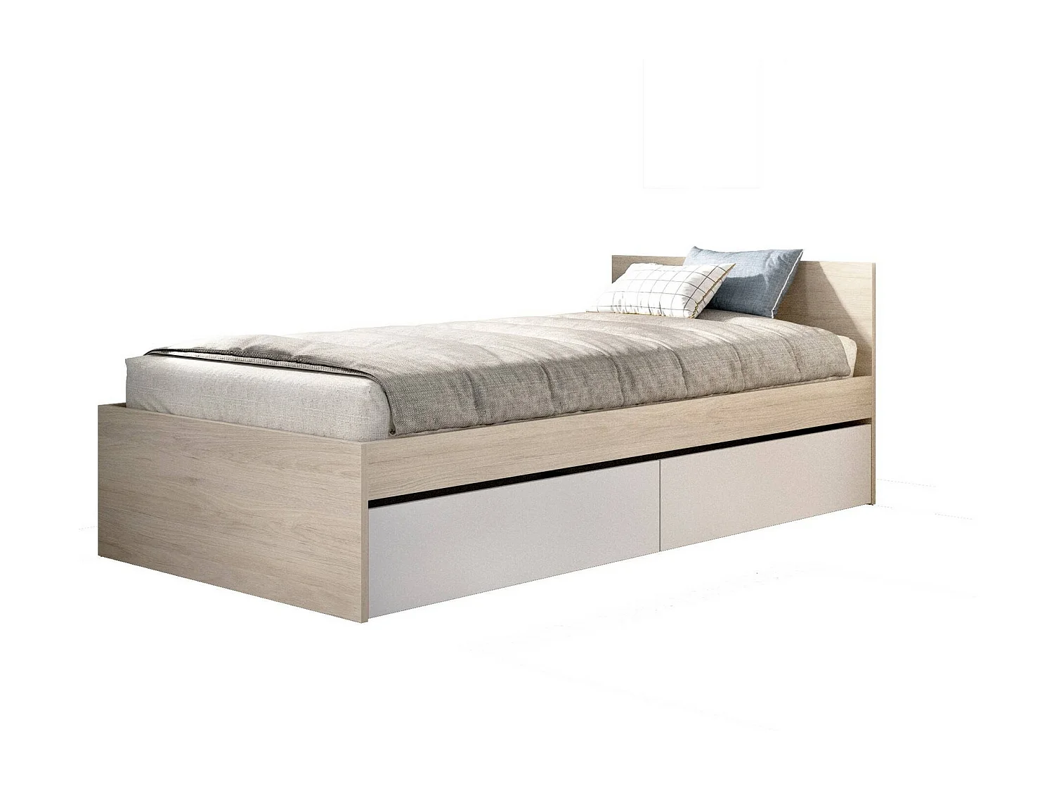 Lit simple Dglove, Sommier pour chambre, Literie par chambre, Support de matelas, 96x195 h67 cm, Blanc et Chêne clair