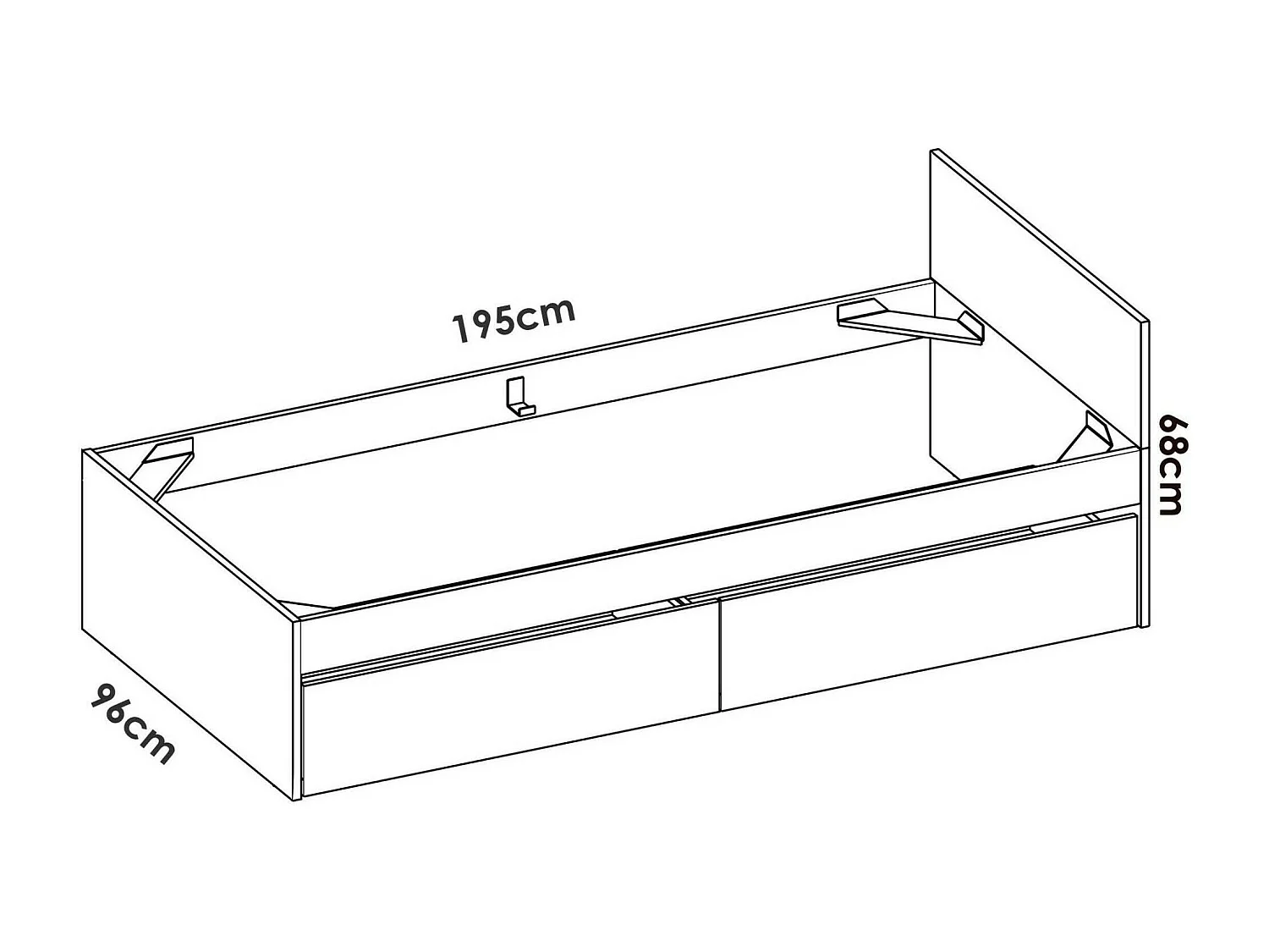 Dglove eenpersoonsbed, Sommier voor slaapkamer, Bedframe voor kamer, Matrashouderstructuur, 96x195 h67 cm, Wit en Eiken
