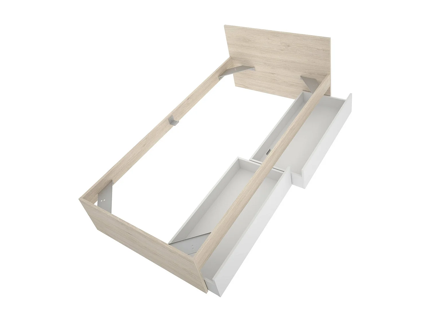 Dglove eenpersoonsbed, Sommier voor slaapkamer, Bedframe voor kamer, Matrashouderstructuur, 96x195 h67 cm, Wit en Eiken