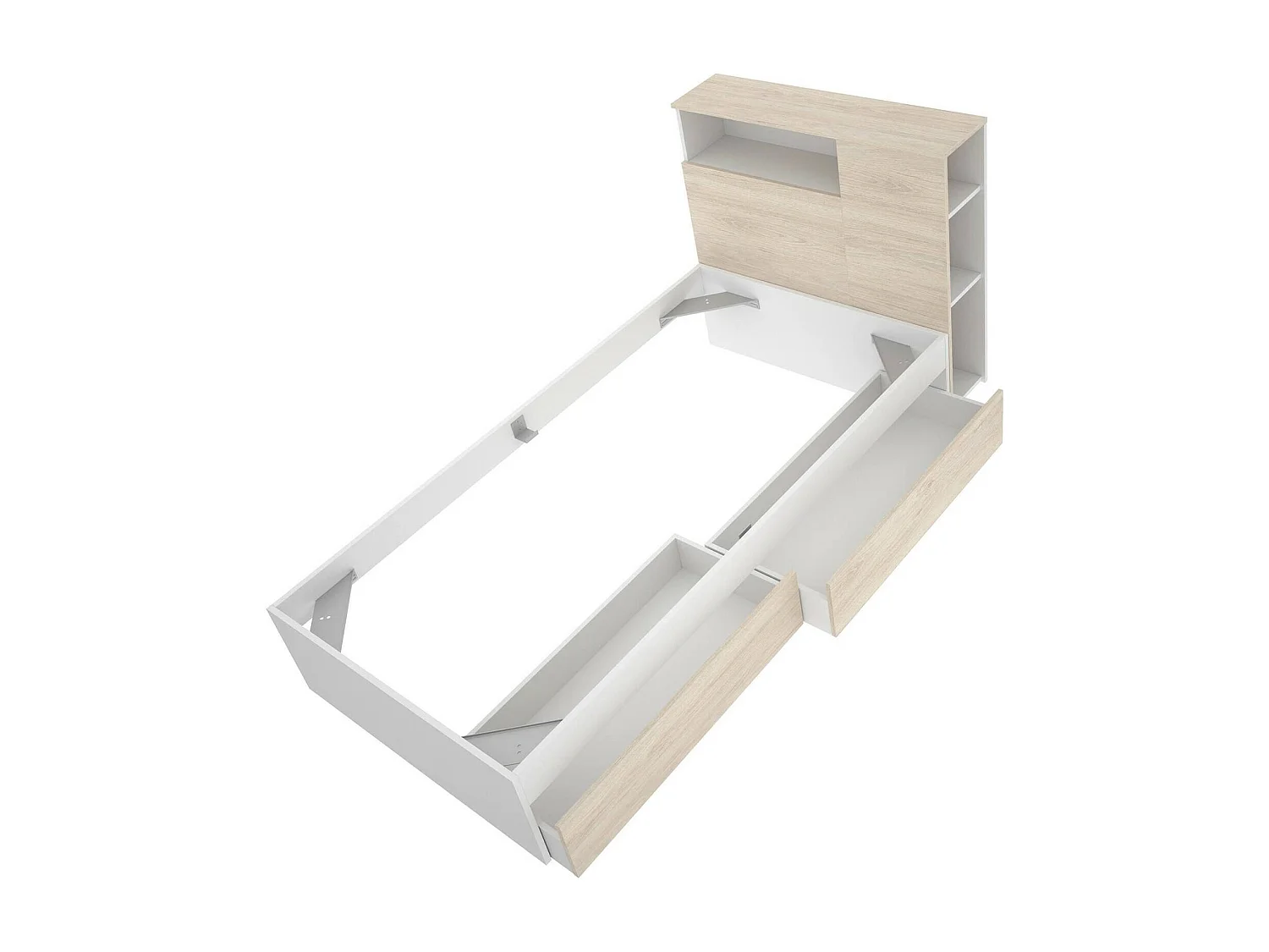 Cama individualDcol, Sommier para dormitorio, Estructura de cama por habitación, Estructura del sostenedor del colchón, 99x218 h96 cm, Roble y Blanco