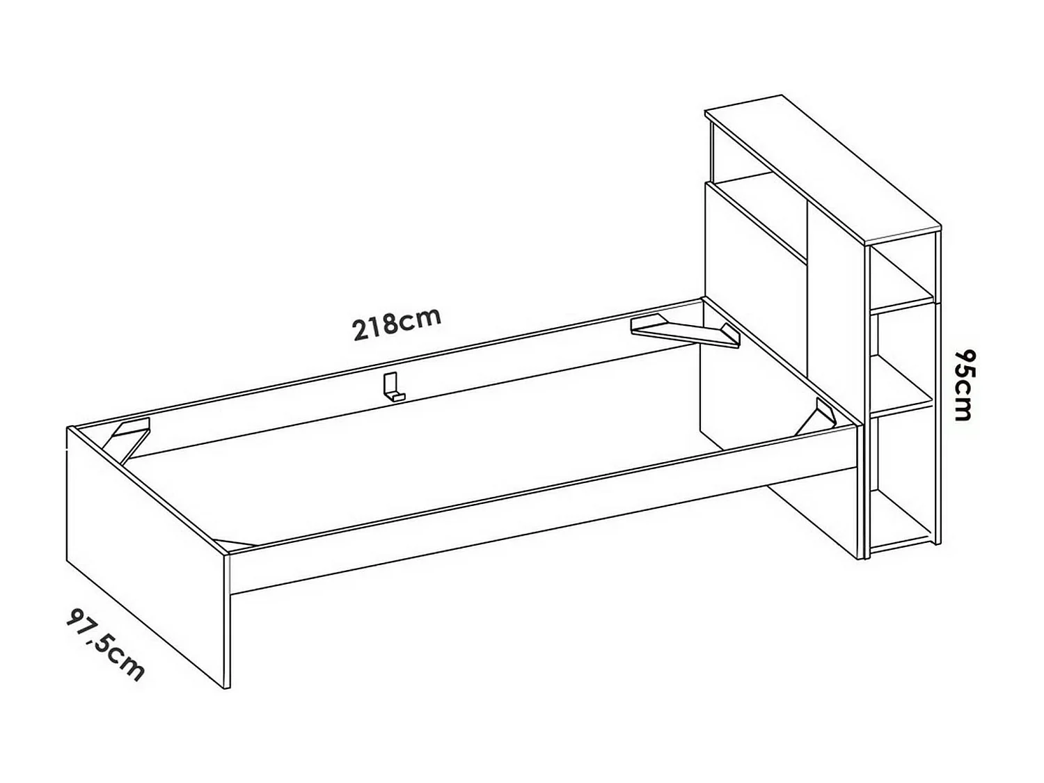 Cama individualDcol, Sommier para dormitorio, Estructura de cama por habitación, Estructura del sostenedor del colchón, 99x218 h96 cm, Roble y Blanco