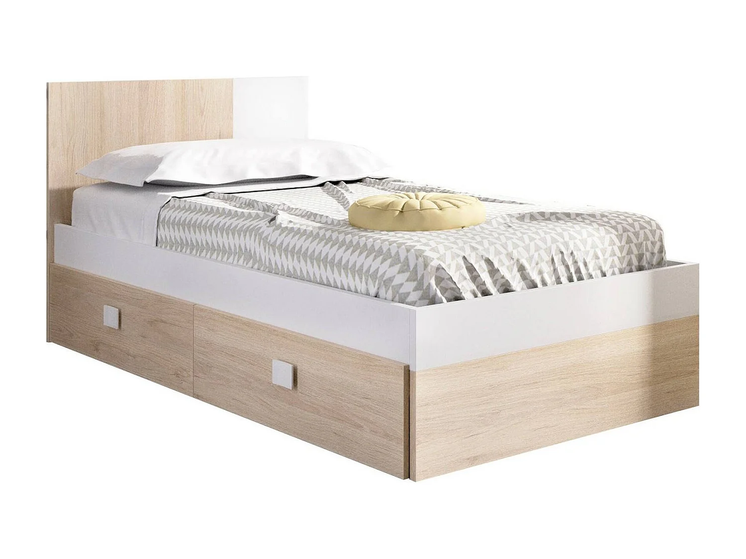 Einzelbett Dkoepk, Struktur des Lagerbetts, Sommier mit Abdeckung, Bettrahmen aus Stoff, 97x196 h79 cm, WeiÃŸ und Eiche