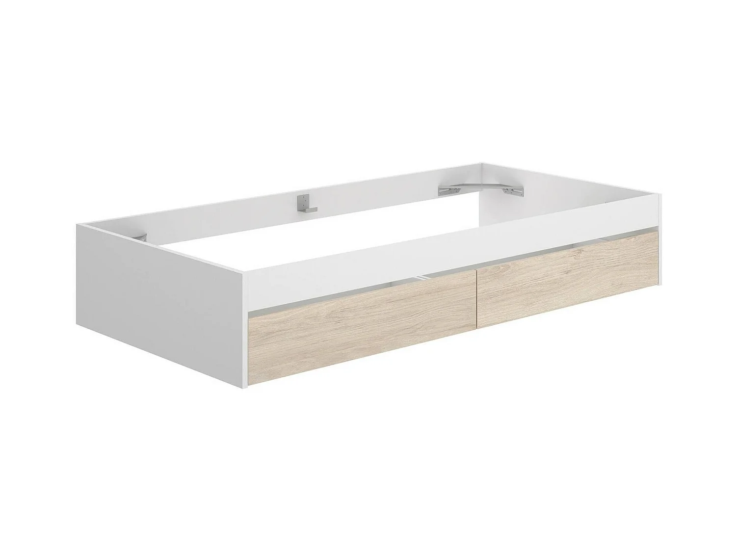 Lit simple Ddetr, Sommier pour chambre, Literie par chambre, Support de matelas, 96x195 h40 cm, Blanc et Chêne clair