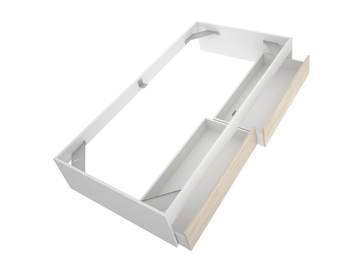 Lit simple Ddetr, Sommier pour chambre, Literie par chambre, Support de matelas, 96x195 h40 cm, Blanc et Chêne clair