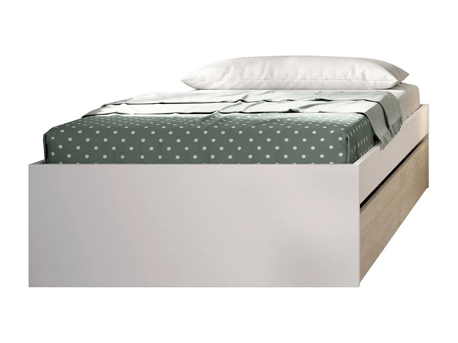 Lit simple Ddetr, Sommier pour chambre, Literie par chambre, Support de matelas, 96x195 h40 cm, Blanc et Chêne clair