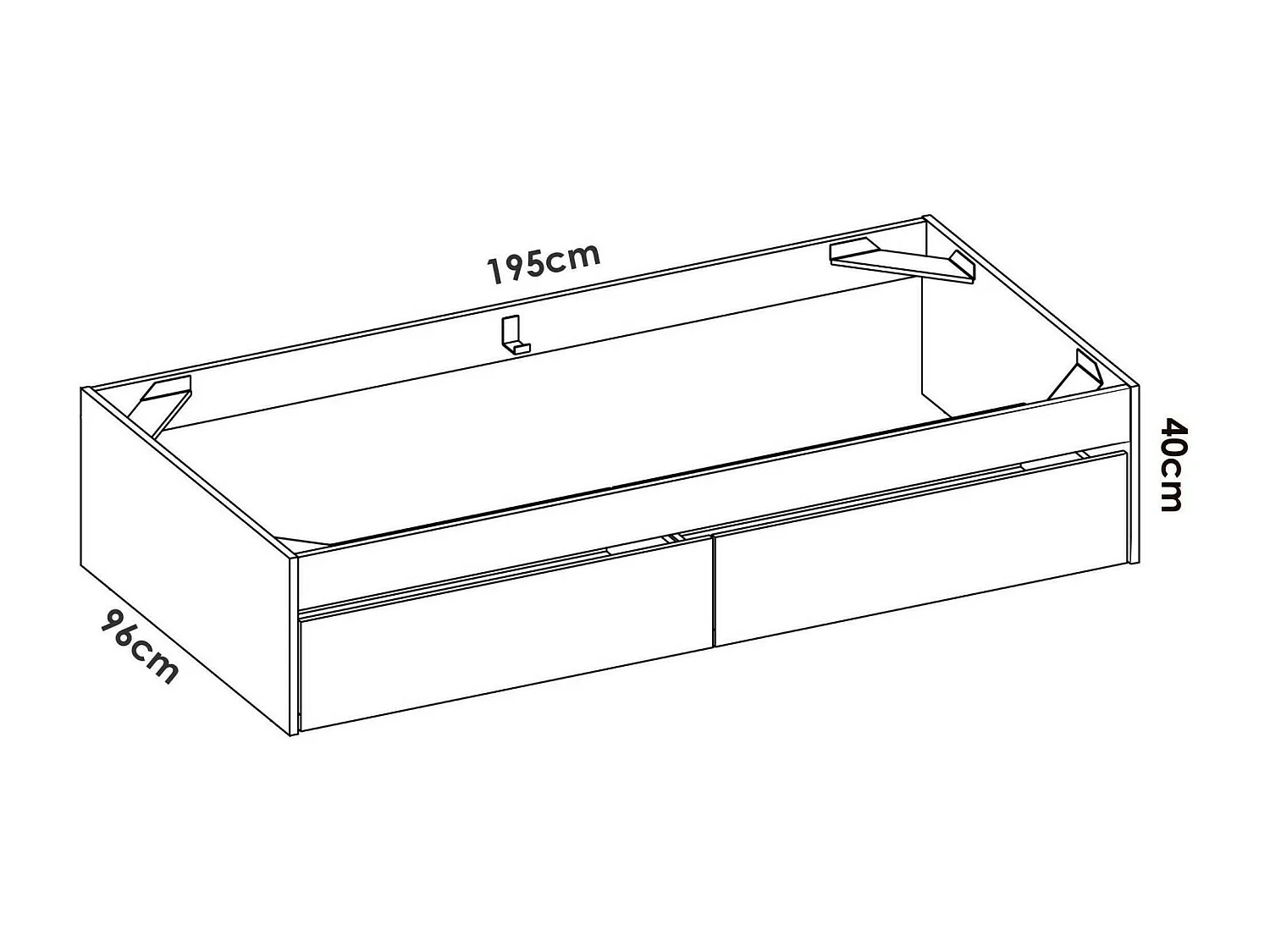 Cama individual Ddetr, Sommier para quarto, Estrutura de cama para quarto, Estrutura porta colchão, 96x195 h40 cm, Branco e Carvalho
