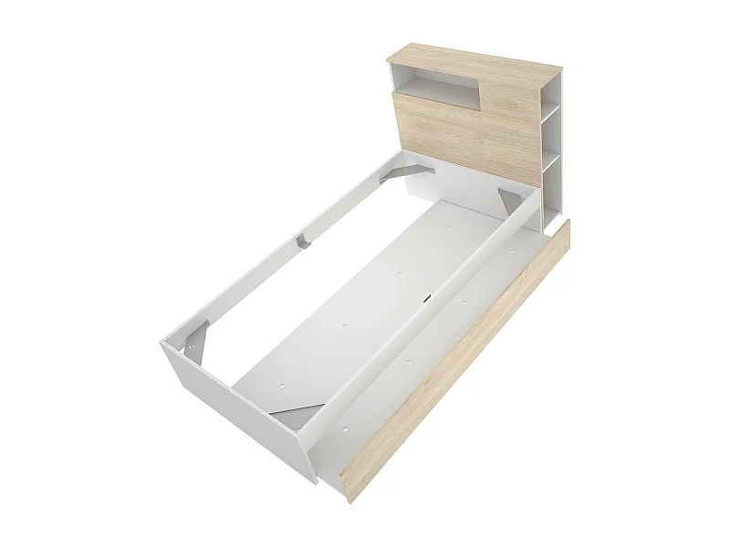 Cama individualDzalatori, Sommier para dormitorio, Estructura de cama por habitación, Estructura del sostenedor del colchón, 99x218 h96 cm, Roble y Blanco