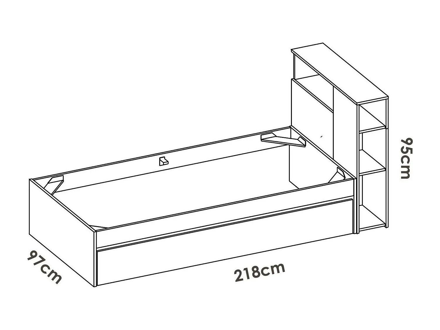 Cama individualDzalatori, Sommier para dormitorio, Estructura de cama por habitación, Estructura del sostenedor del colchón, 99x218 h96 cm, Roble y Blanco