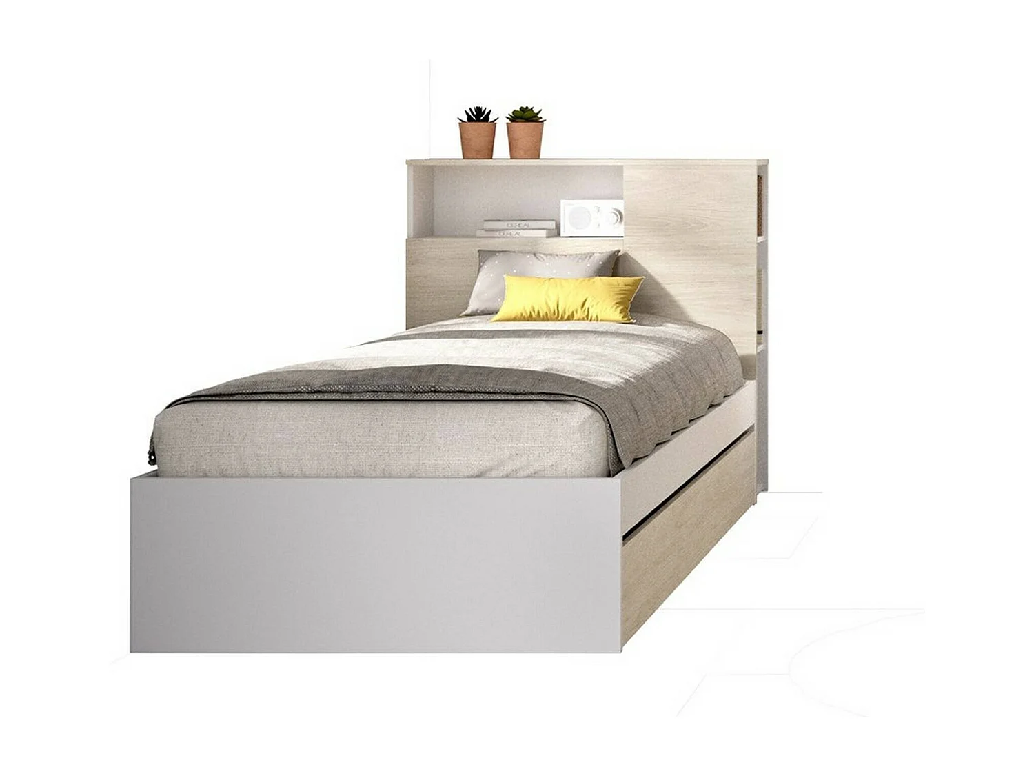 Cama individualDzalatori, Sommier para dormitorio, Estructura de cama por habitación, Estructura del sostenedor del colchón, 99x218 h96 cm, Roble y Blanco