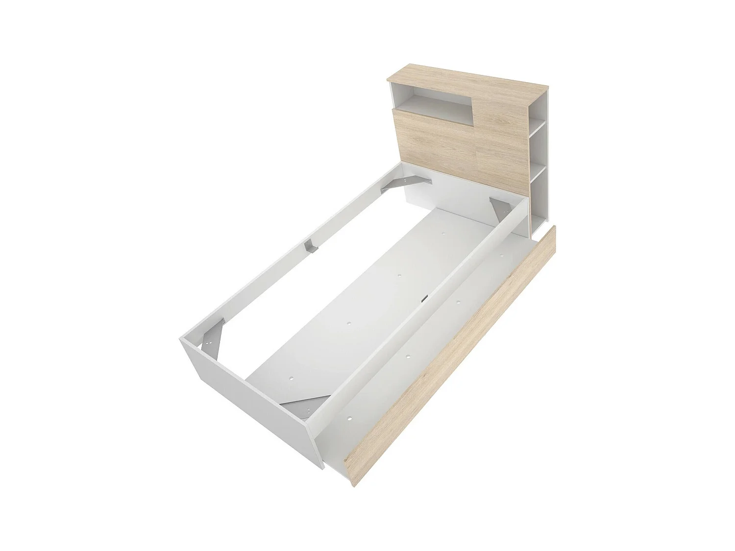 Lit simpleDzalatori, Sommier pour chambre, Literie par chambre, Support de matelas, 99x218 h96 cm, Chêne clair et Blanc