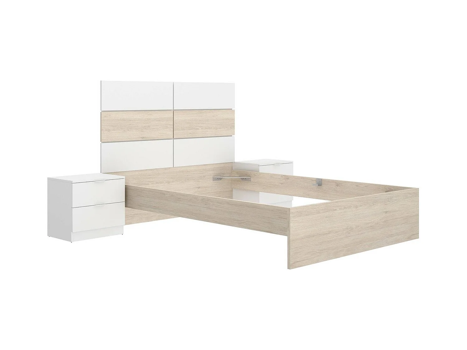 Lit double Dspiet, Sommier pour chambre, Literie par chambre, Support de matelas, 267x205 h122 cm, Blanc et Chêne clair